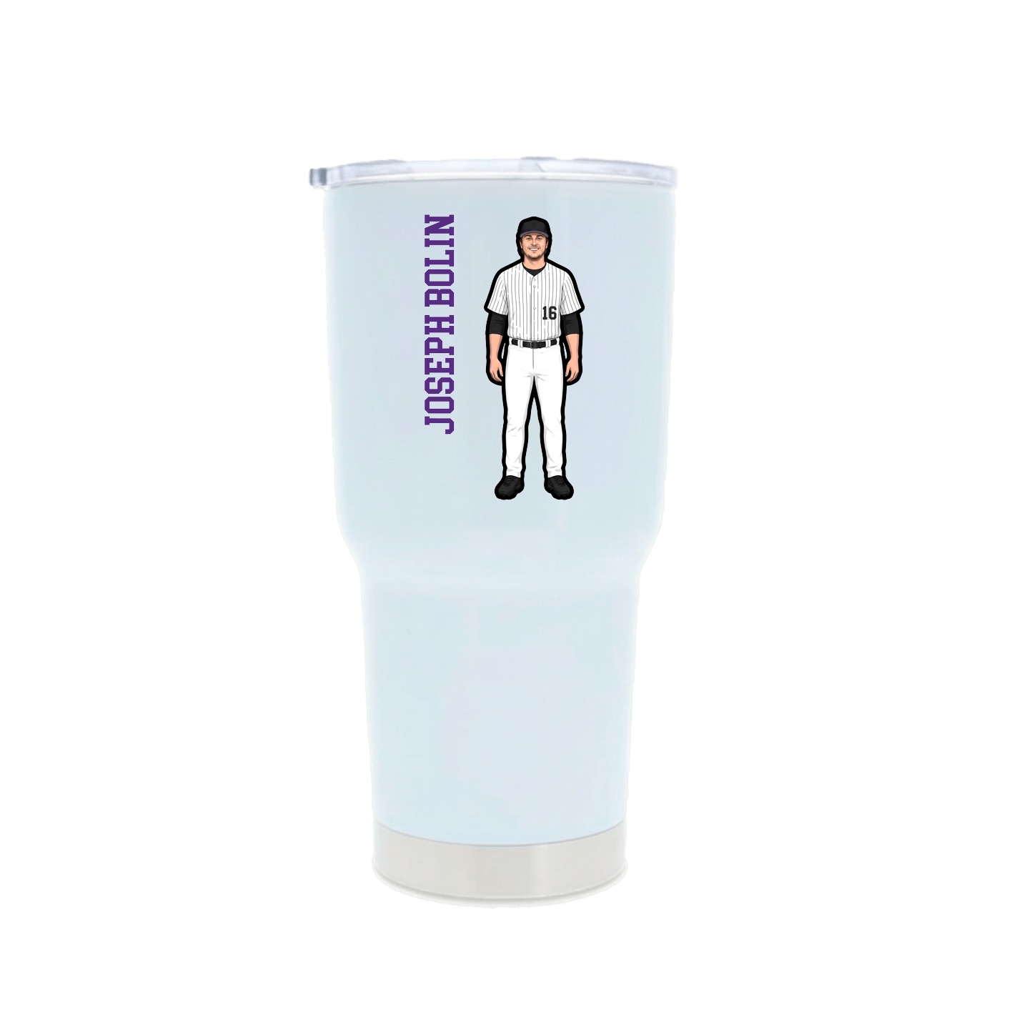 30oz Stainless Steel Tumbler — Name Vertical in White