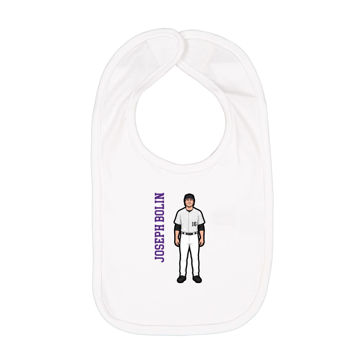 Infant Bib — Name Vertical in White