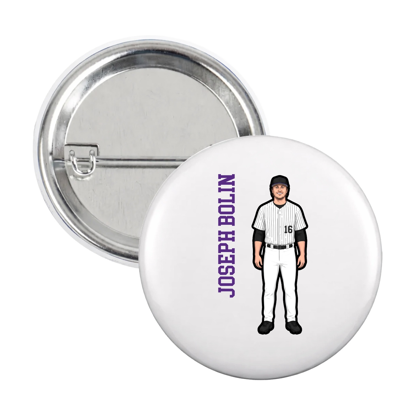 Game Day Button — Name Vertical in White