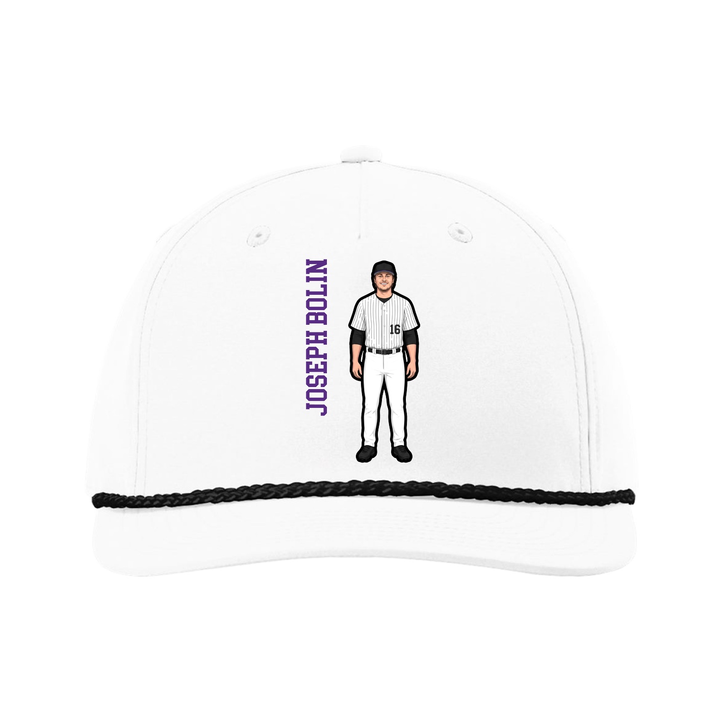 Five-Panel Classic Rope Cap — Name Vertical in White