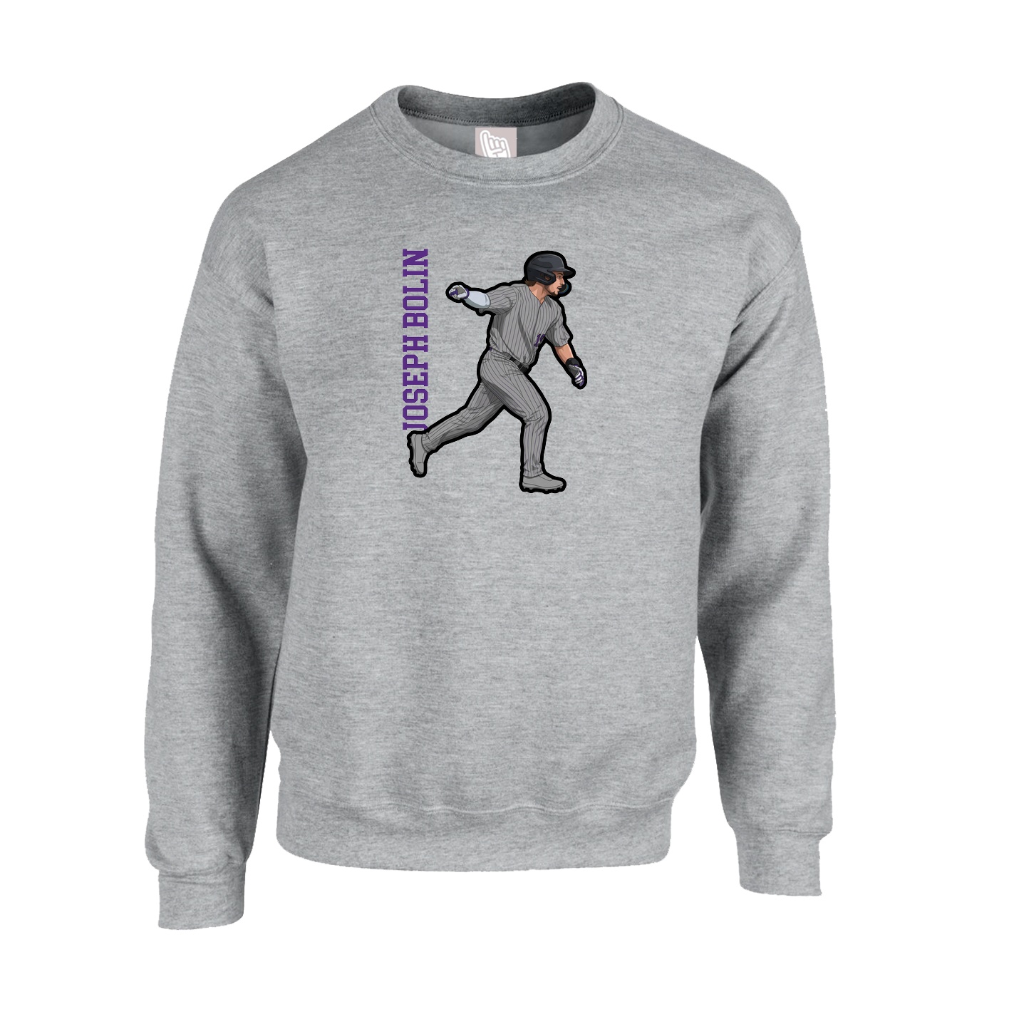 Fleece Crew — Name Vertical in Grey