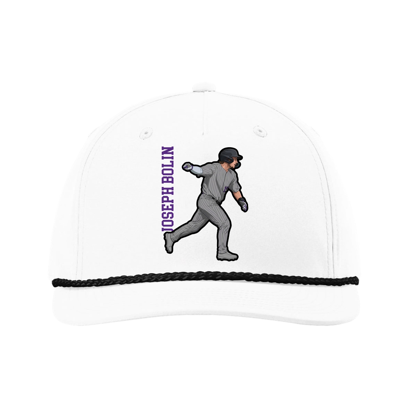 Five-Panel Classic Rope Cap — Name Vertical in White