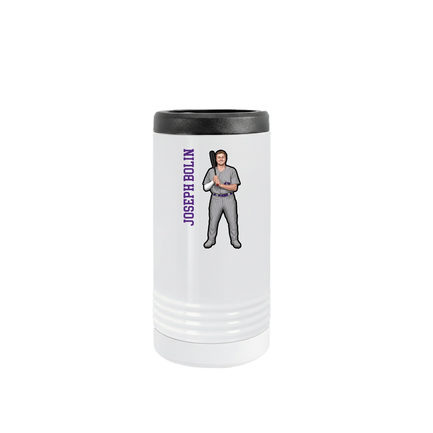 Slim Beverage Holder — Name Vertical in White