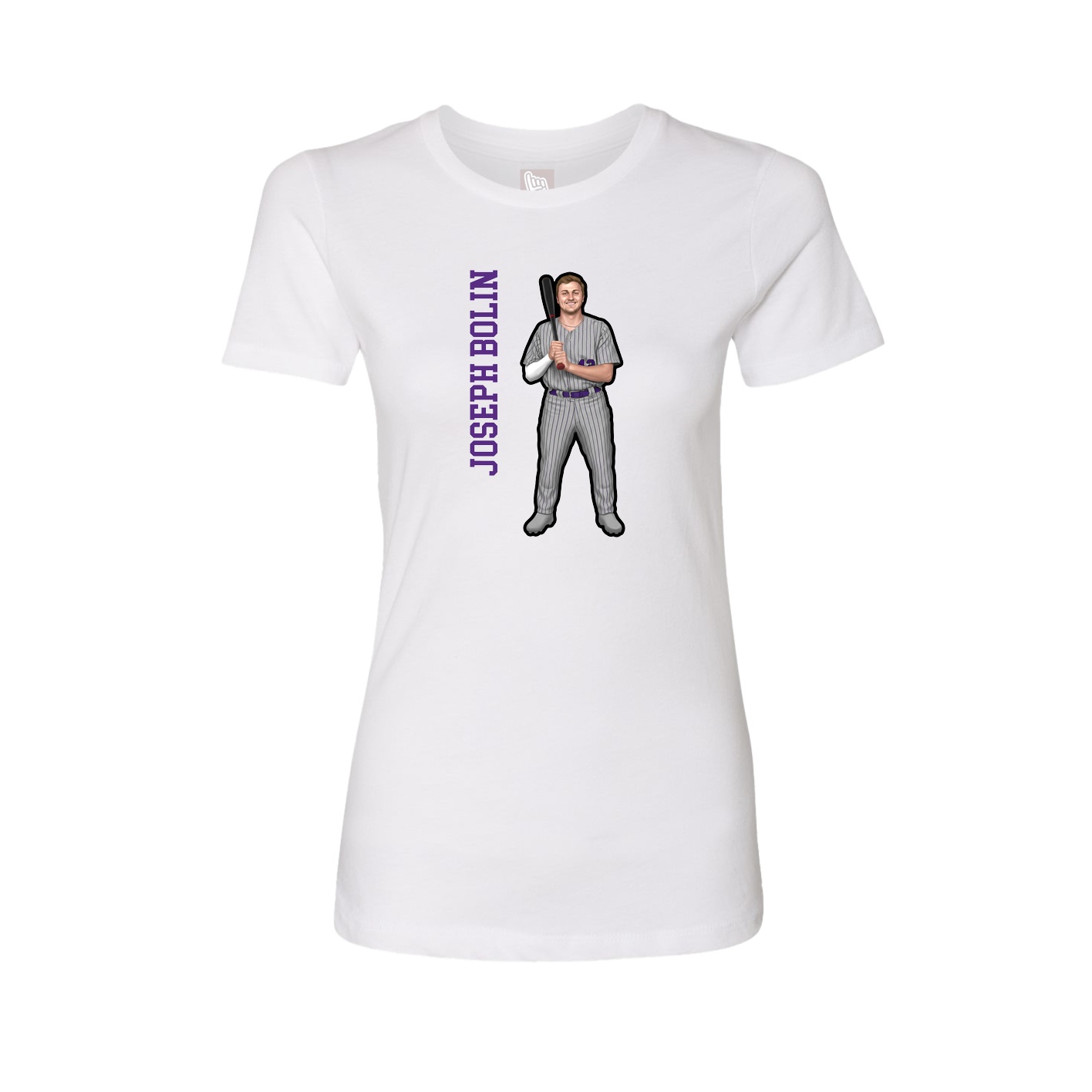 Womens Tee — Name Vertical in White