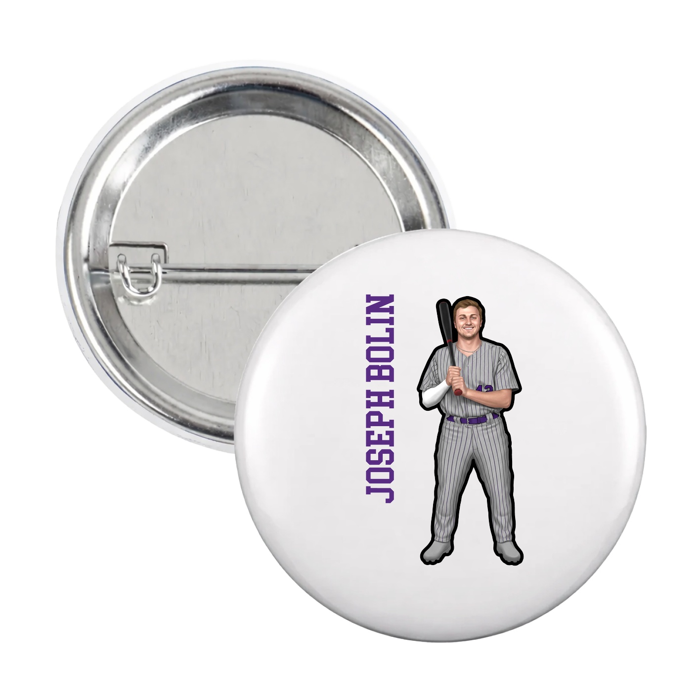 Game Day Button — Name Vertical in White