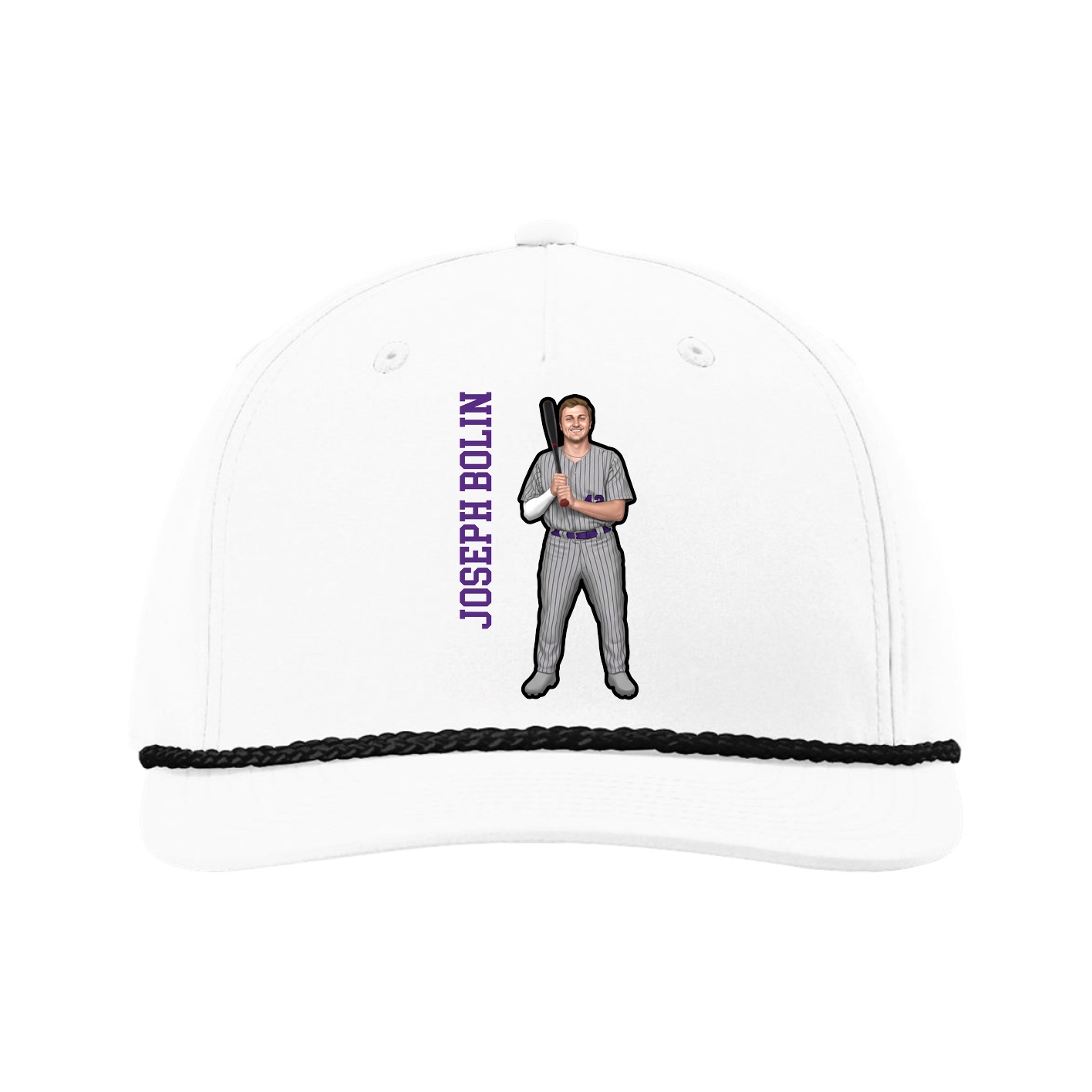 Five-Panel Classic Rope Cap — Name Vertical in White