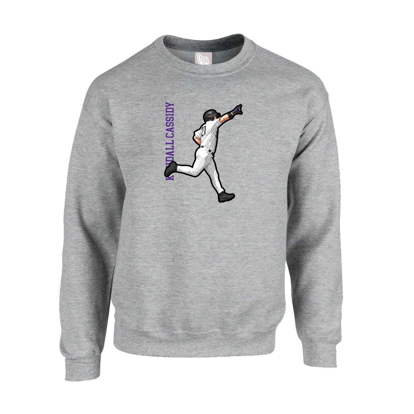 Fleece Crew — Name Vertical in Grey