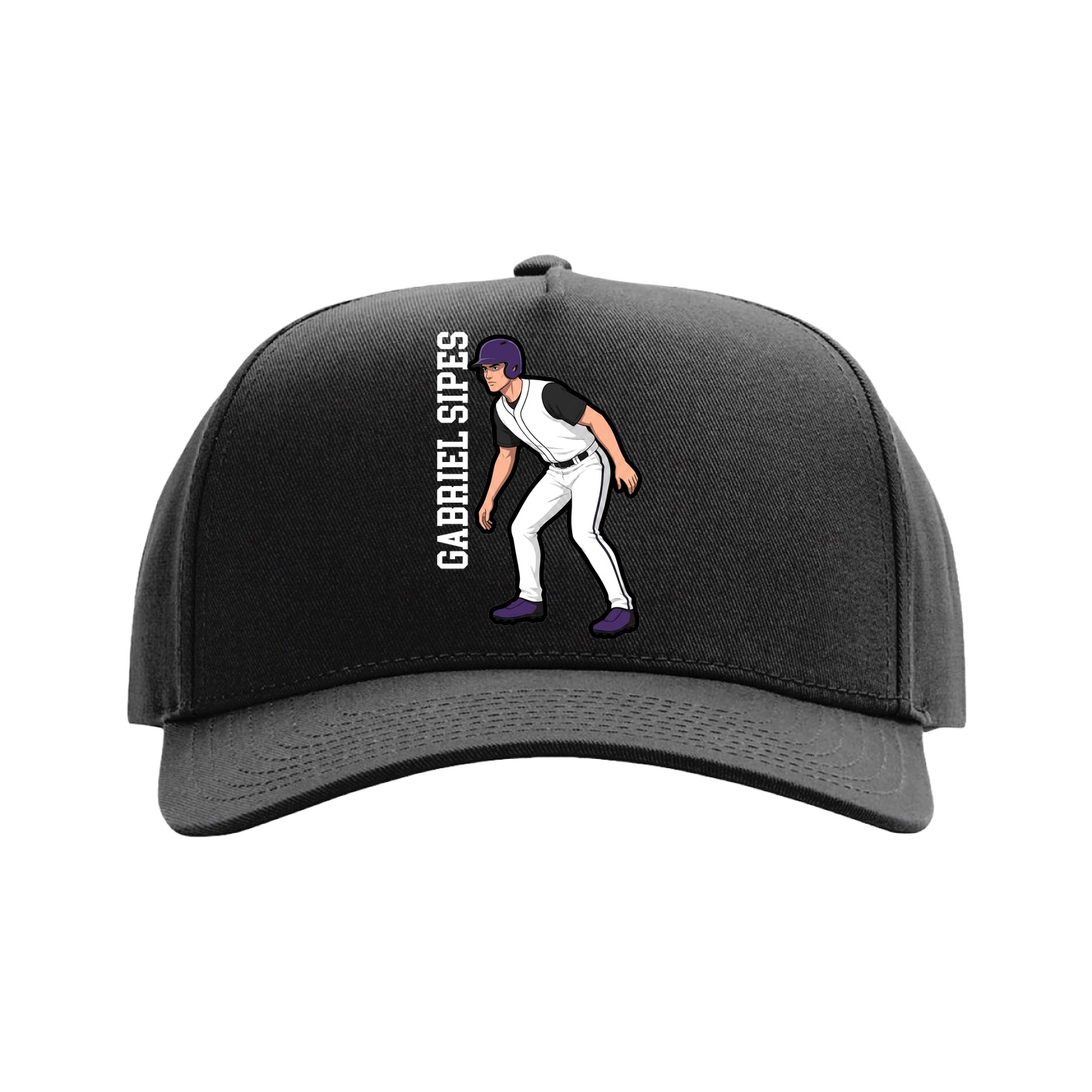 Full Fabric Five-Panel Champ Cap — Name Vertical in Black