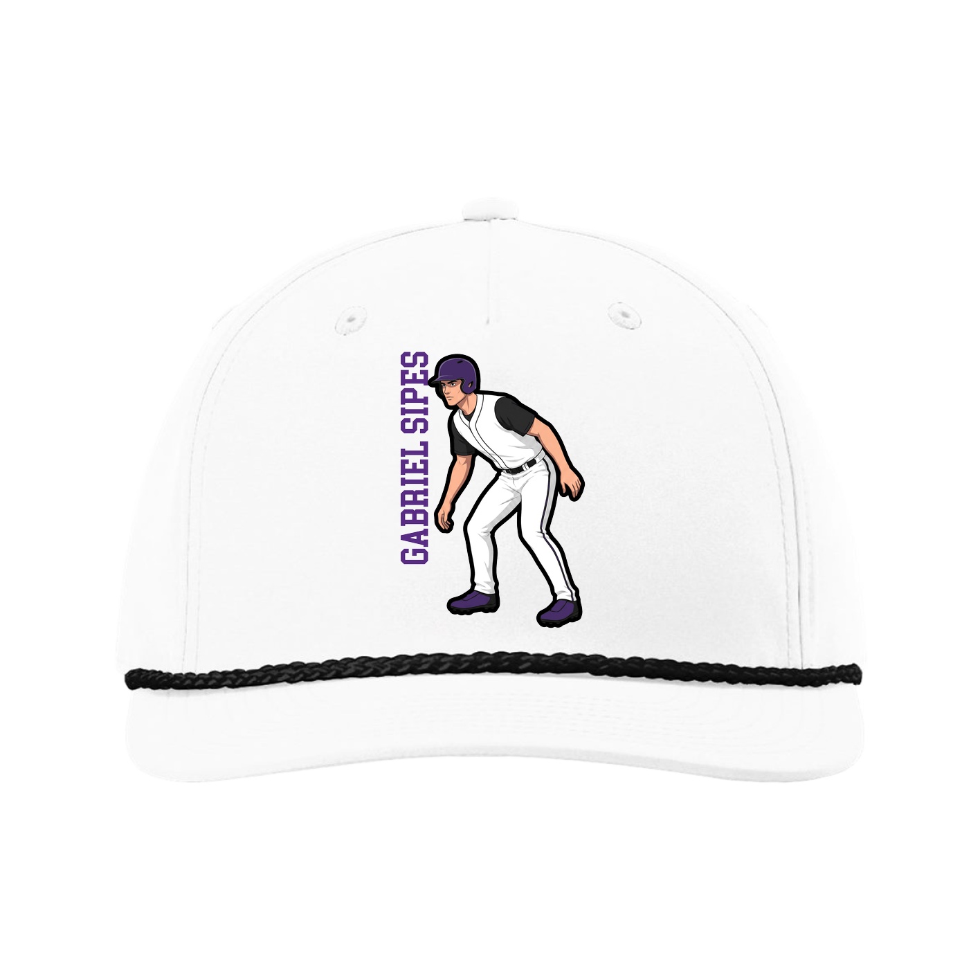 Five-Panel Classic Rope Cap — Name Vertical in White