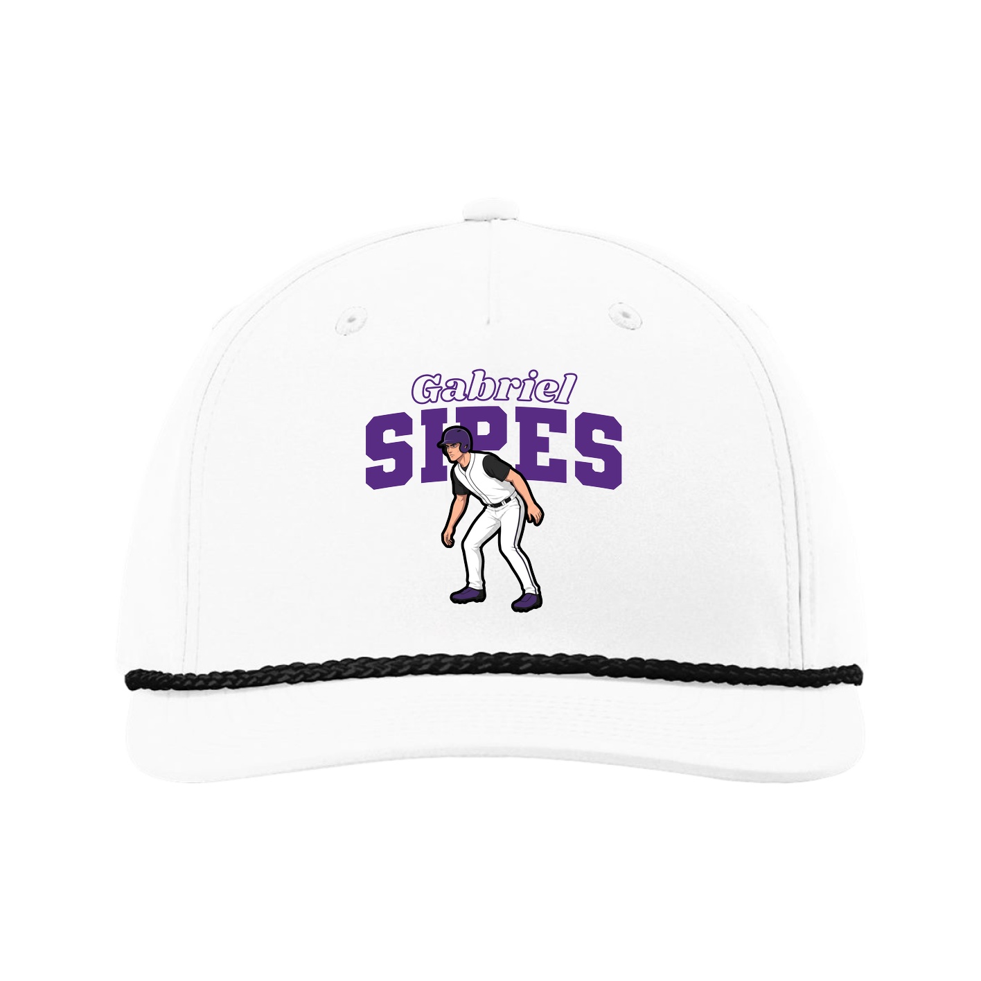 Five-Panel Classic Rope Cap — Name Arch in White