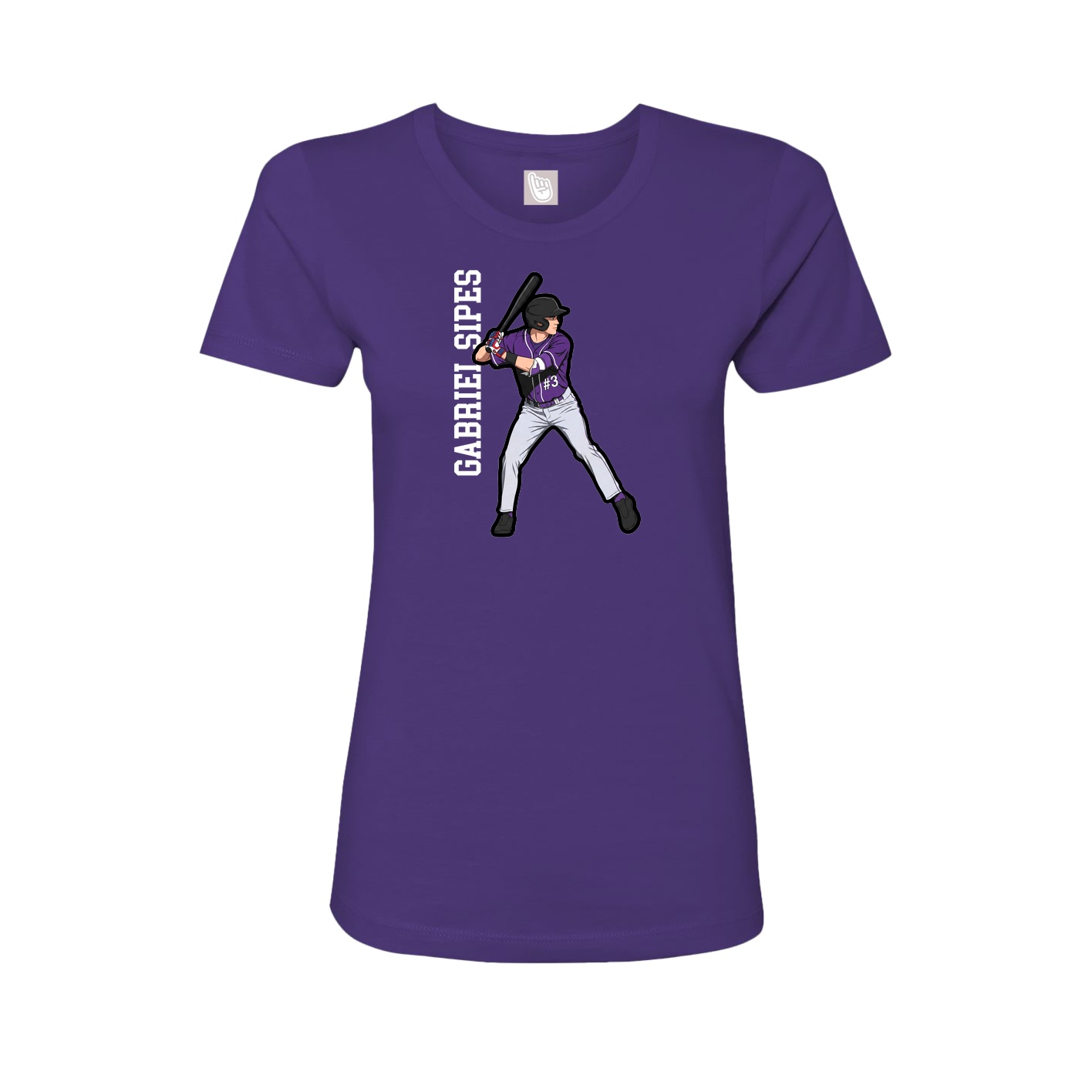 Fitted Women's Tee — Name Vertical in Purple