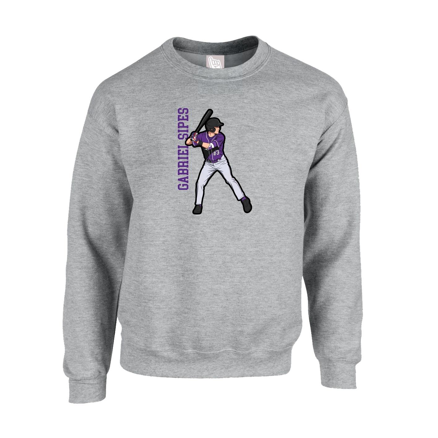 Fleece Crew — Name Vertical in Grey