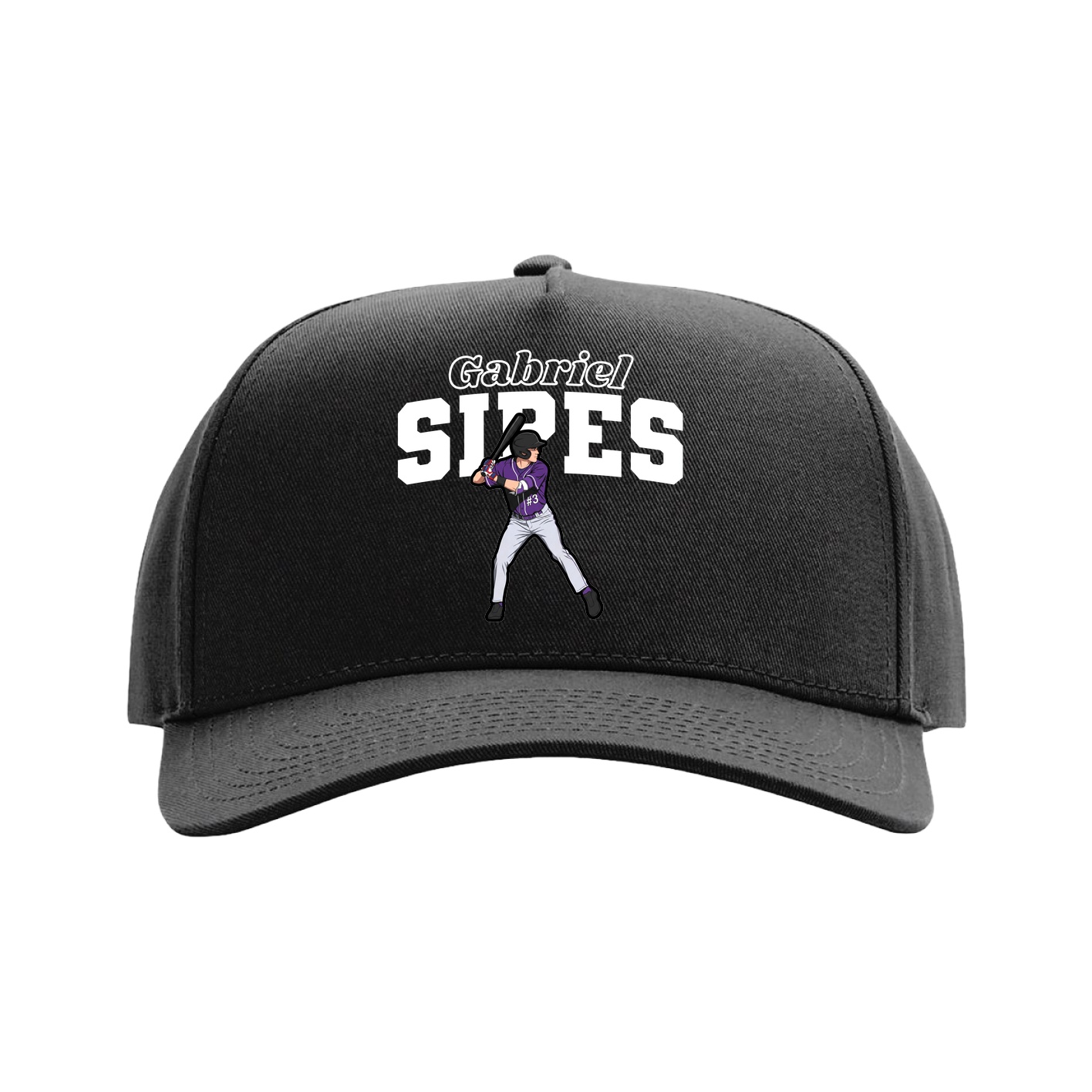 Full Fabric Five-Panel Champ Cap — Name Arch in Black