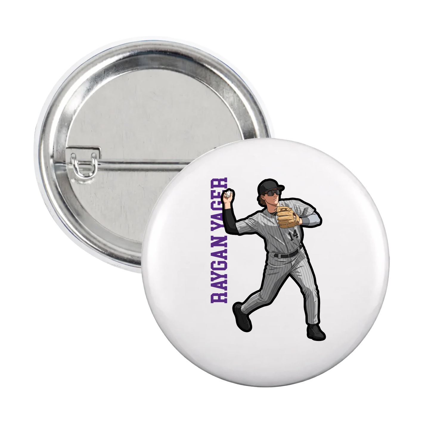 Game Day Button — Name Vertical in White