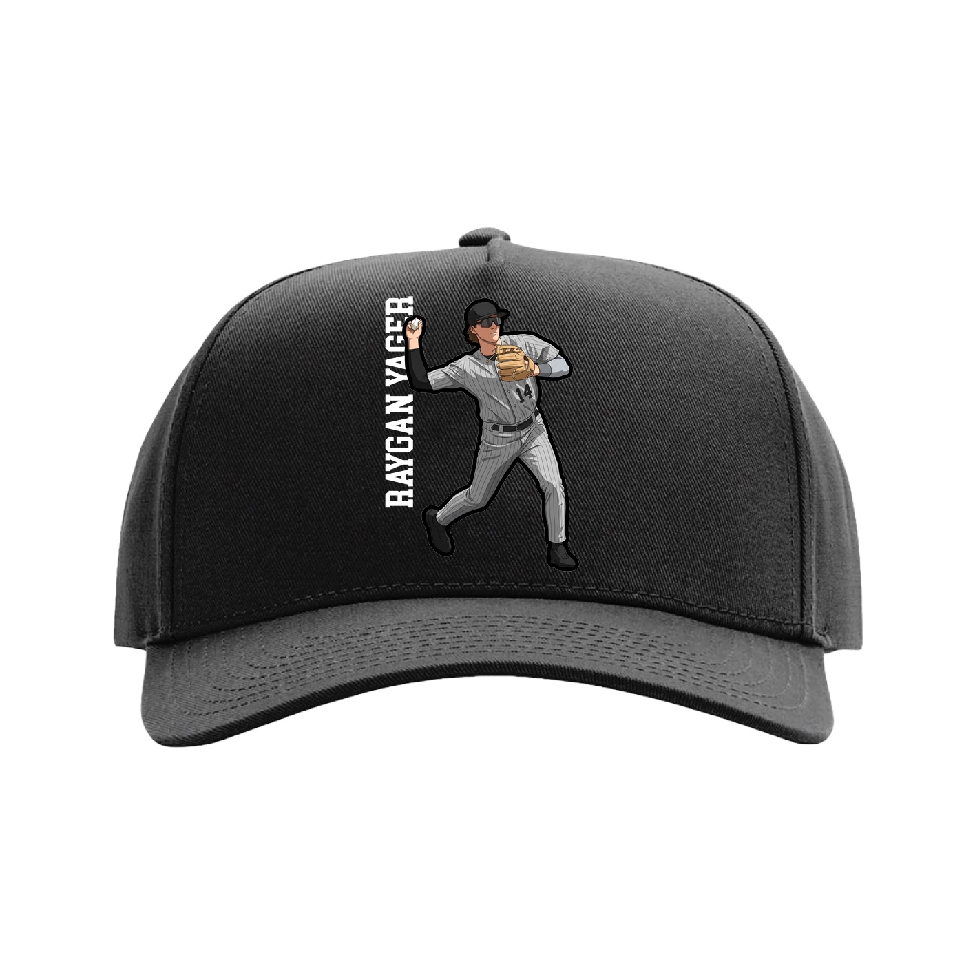 Full Fabric Five-Panel Champ Cap — Name Vertical in Black