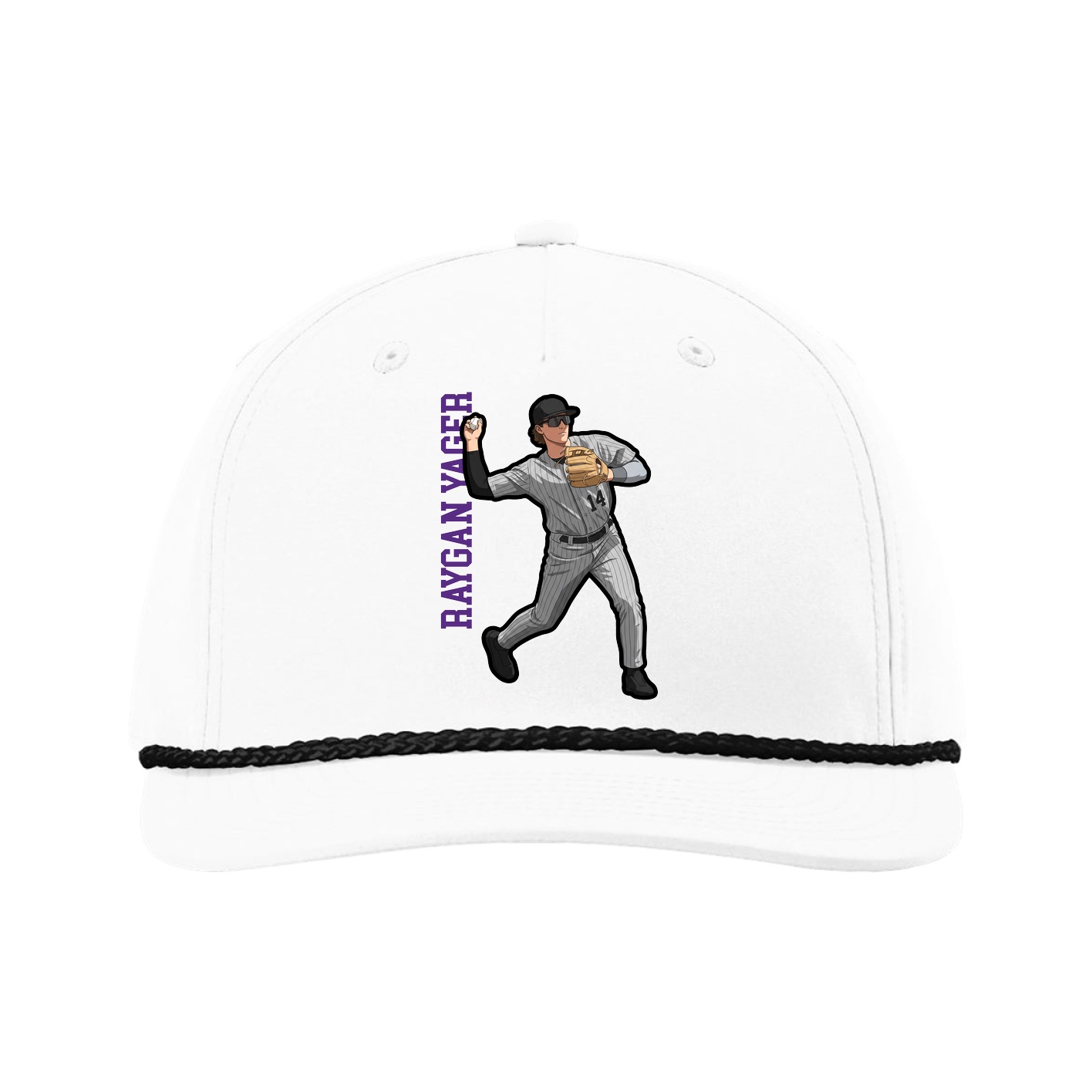 Five-Panel Classic Rope Cap — Name Vertical in White