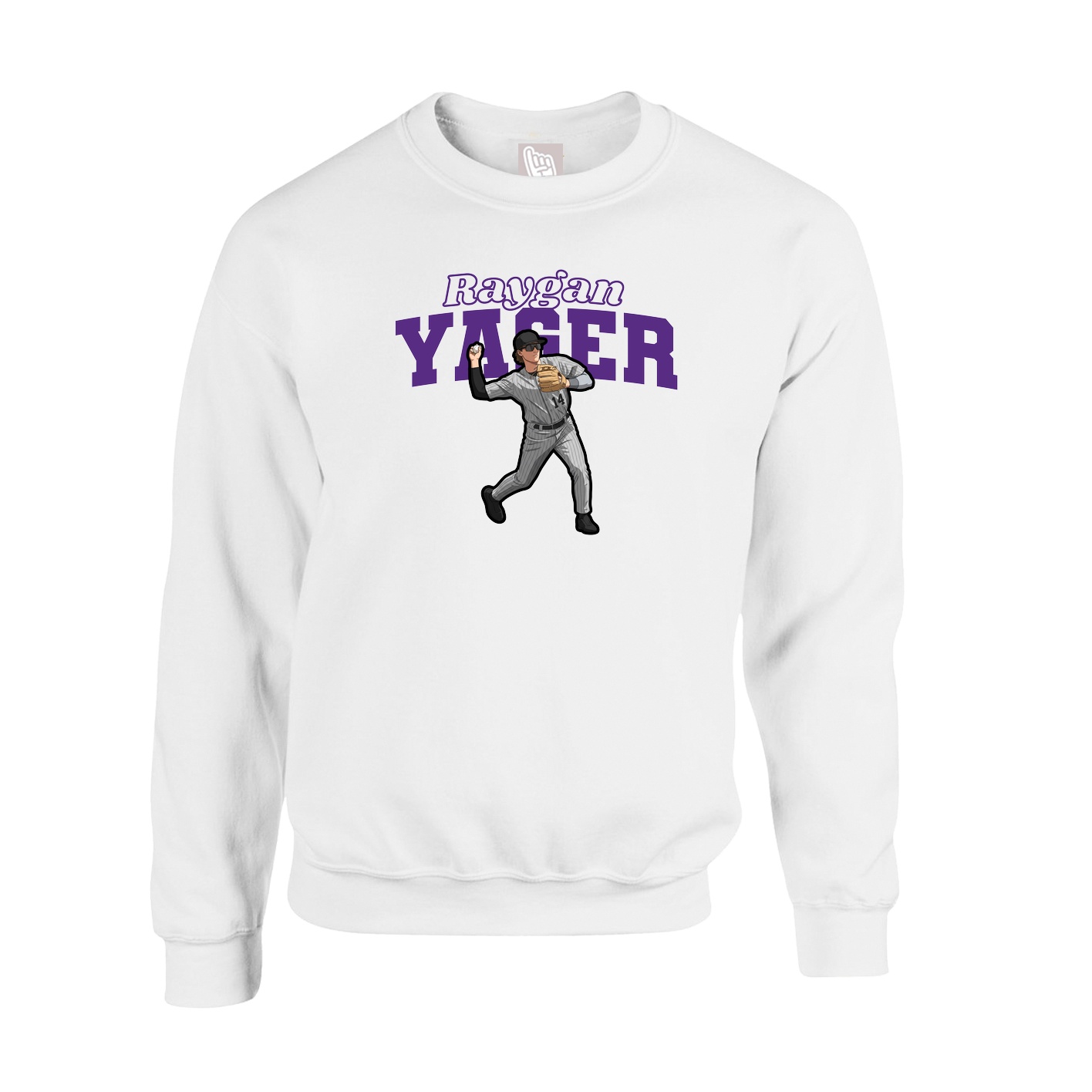 Fleece Crew — Name Arch in White