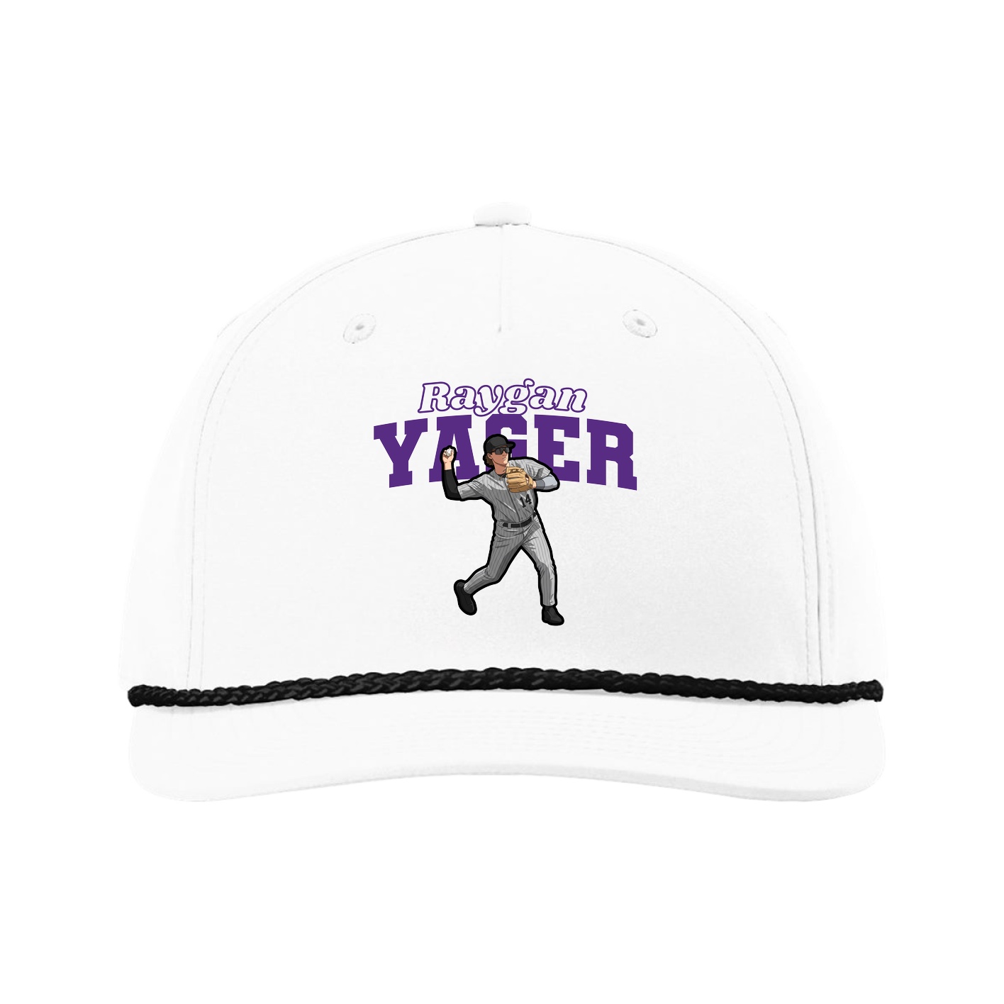 Five-Panel Classic Rope Cap — Name Arch in White