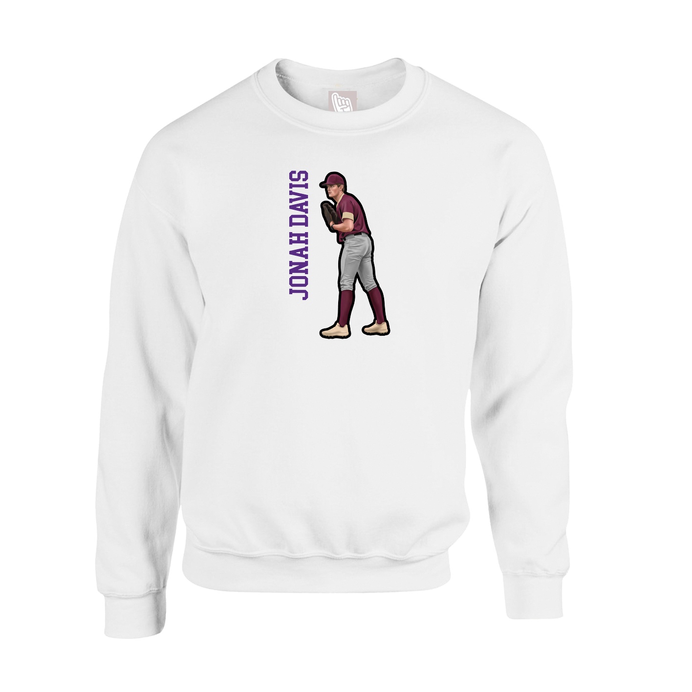 Fleece Crew — Name Vertical in White