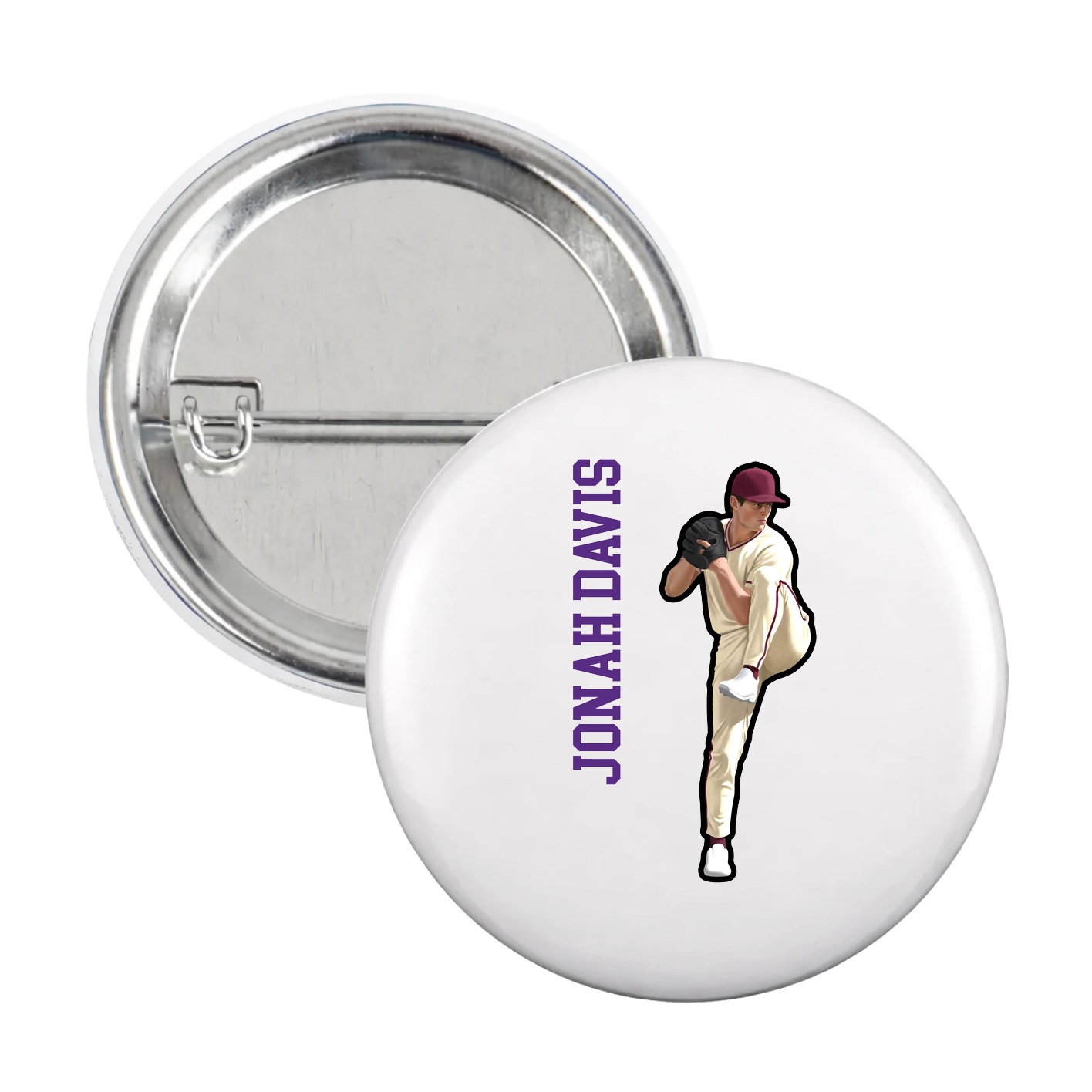 Game Day Button — Name Vertical in White