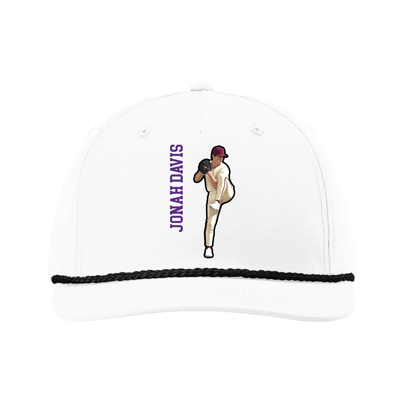 Five-Panel Classic Rope Cap — Name Vertical in White