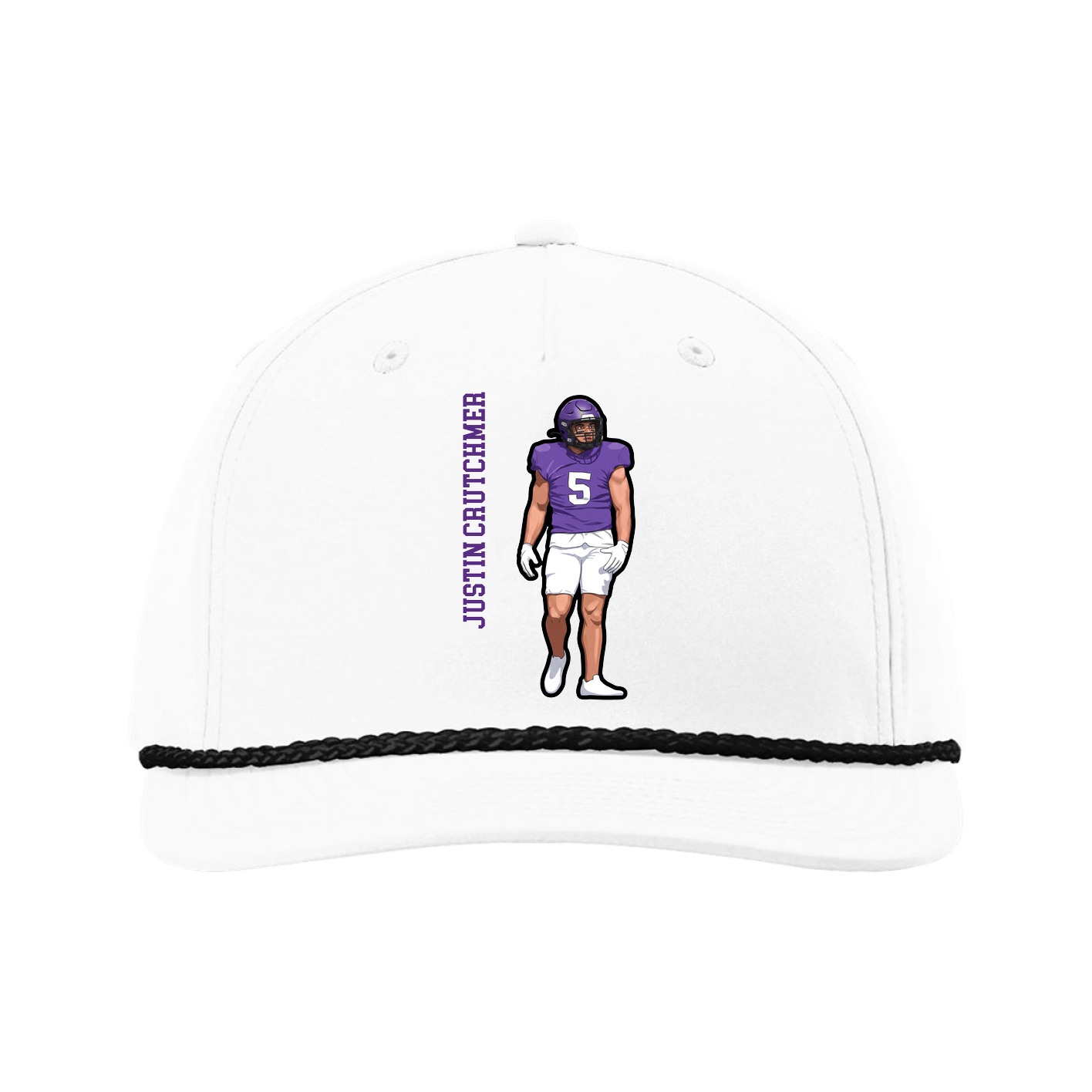 Five-Panel Classic Rope Cap — Name Vertical in White