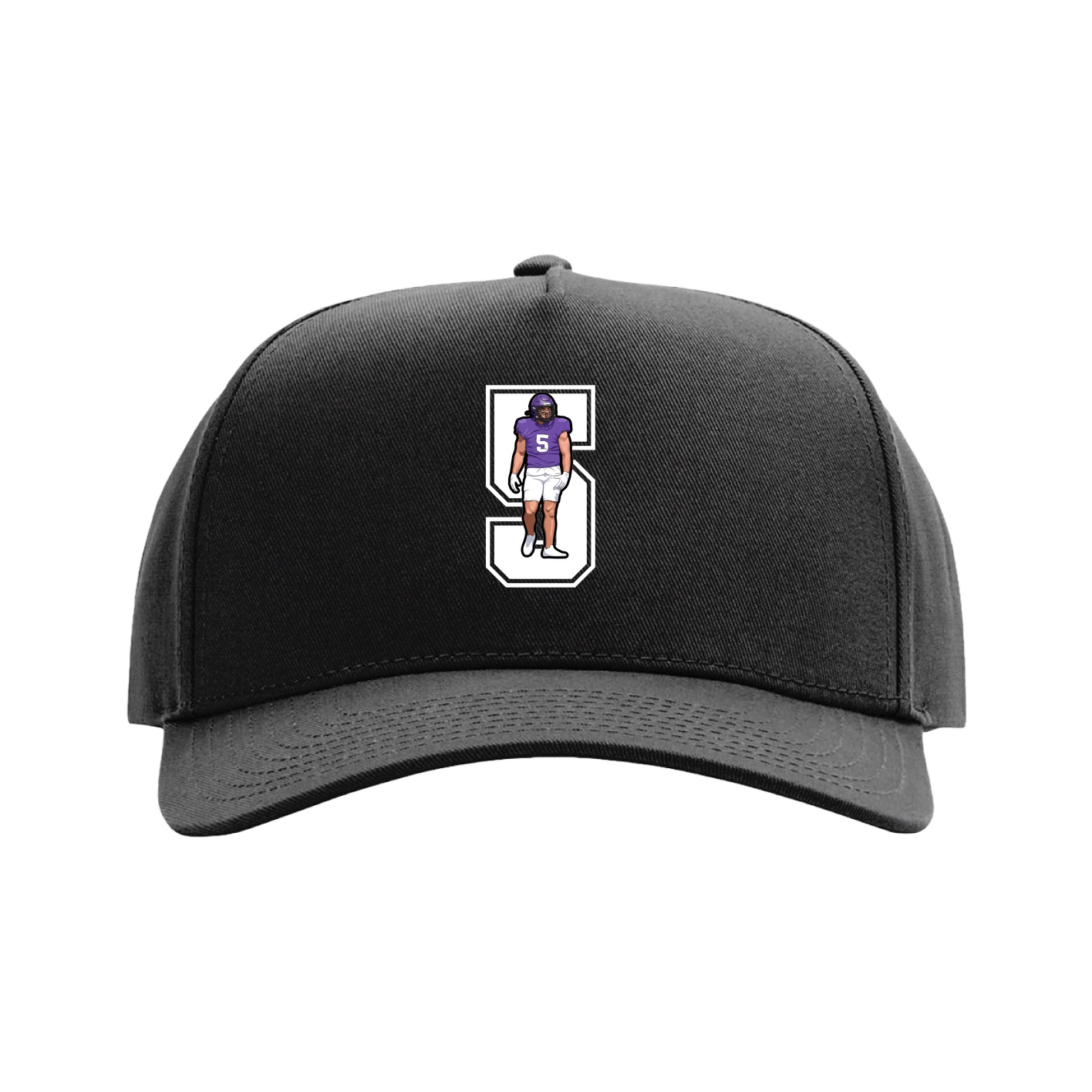 Full Fabric Five-Panel Champ Cap — Number in Black