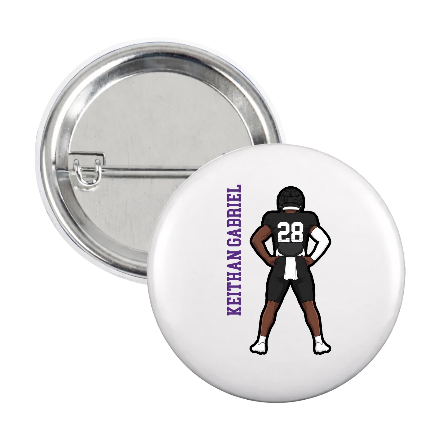 Game Day Button — Name Vertical in White