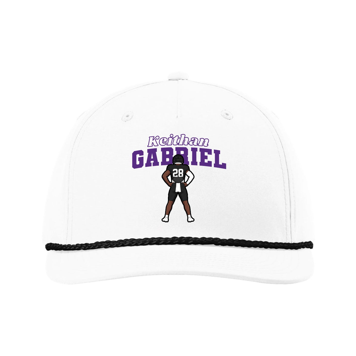 Five-Panel Classic Rope Cap — Name Arch in White