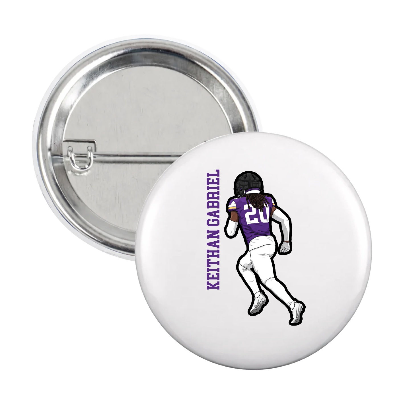 Game Day Button — Name Vertical in White