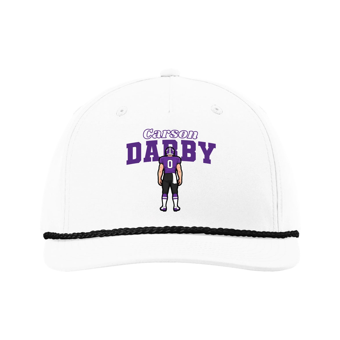 Five-Panel Classic Rope Cap — Name Arch in White