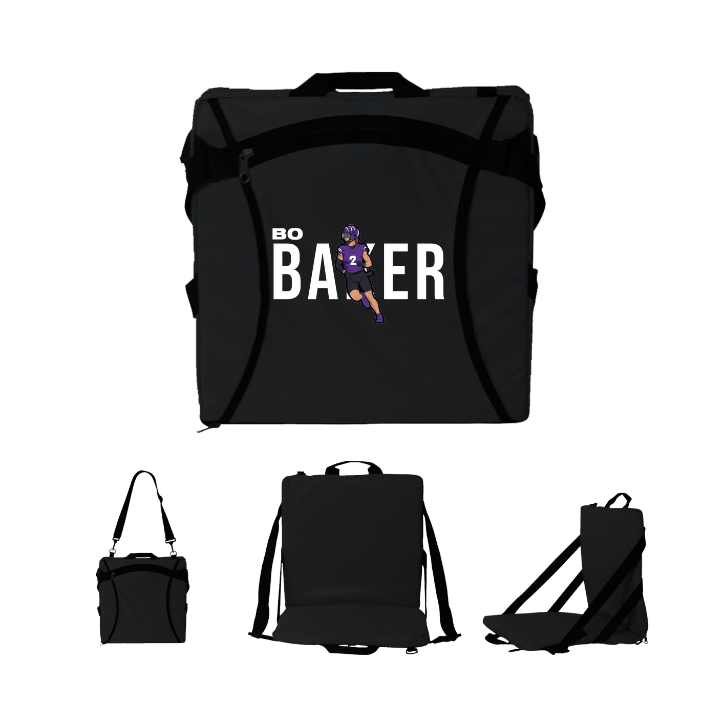 Folding Stadium Seat — Player Name in Black