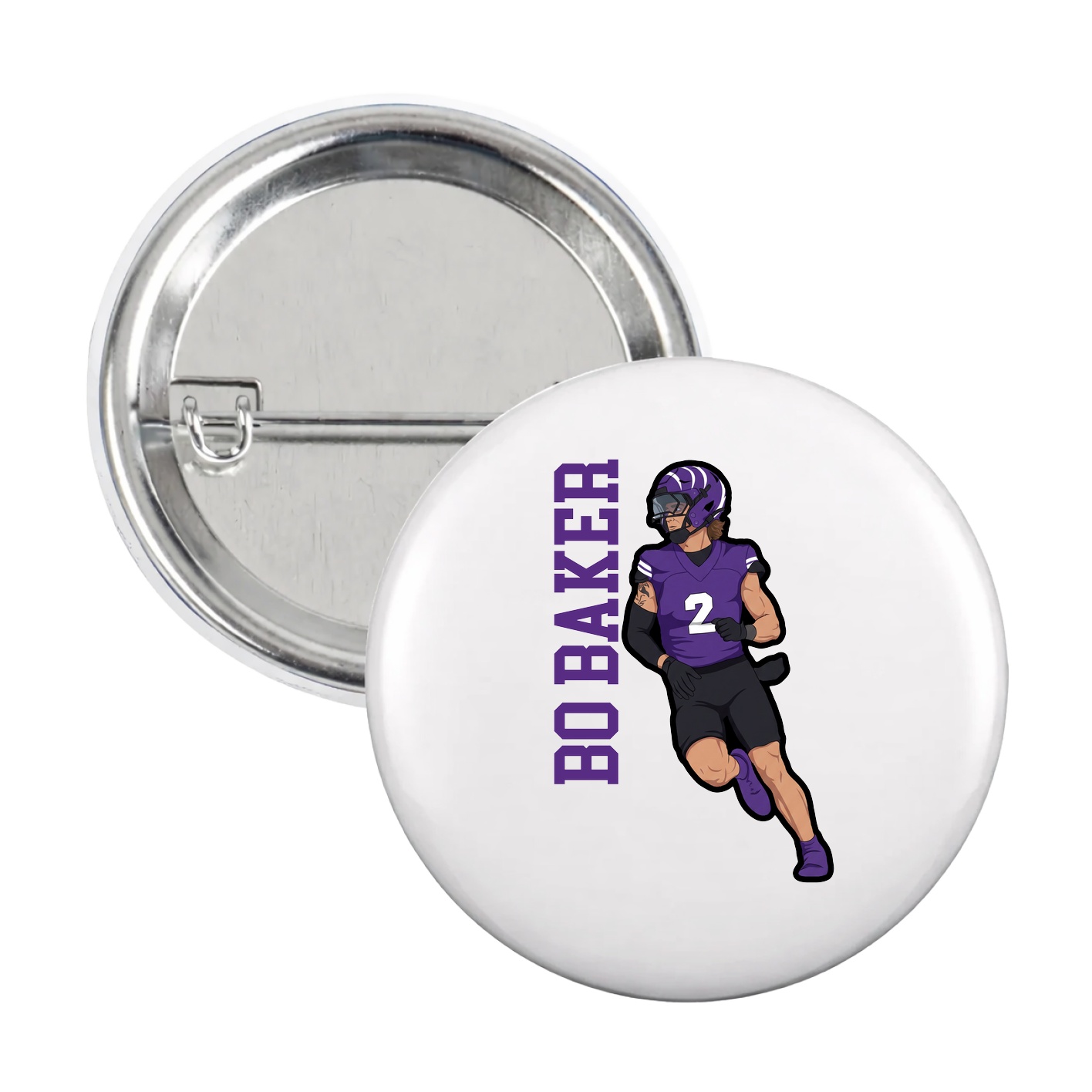 Game Day Button — Name Vertical in White