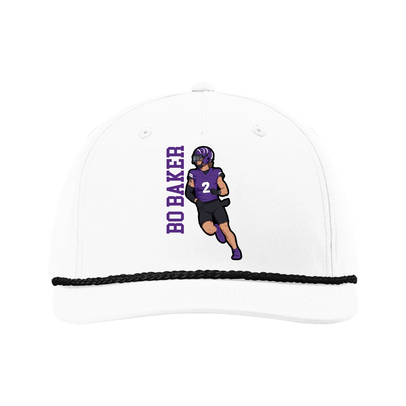 Five-Panel Classic Rope Cap — Name Vertical in White