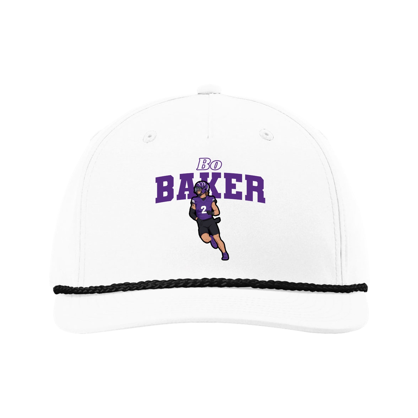 Five-Panel Classic Rope Cap — Name Arch in White