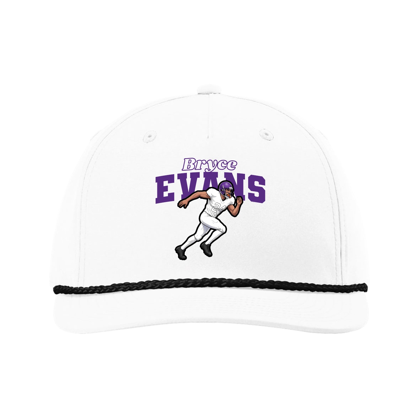Five-Panel Classic Rope Cap — Name Arch in White