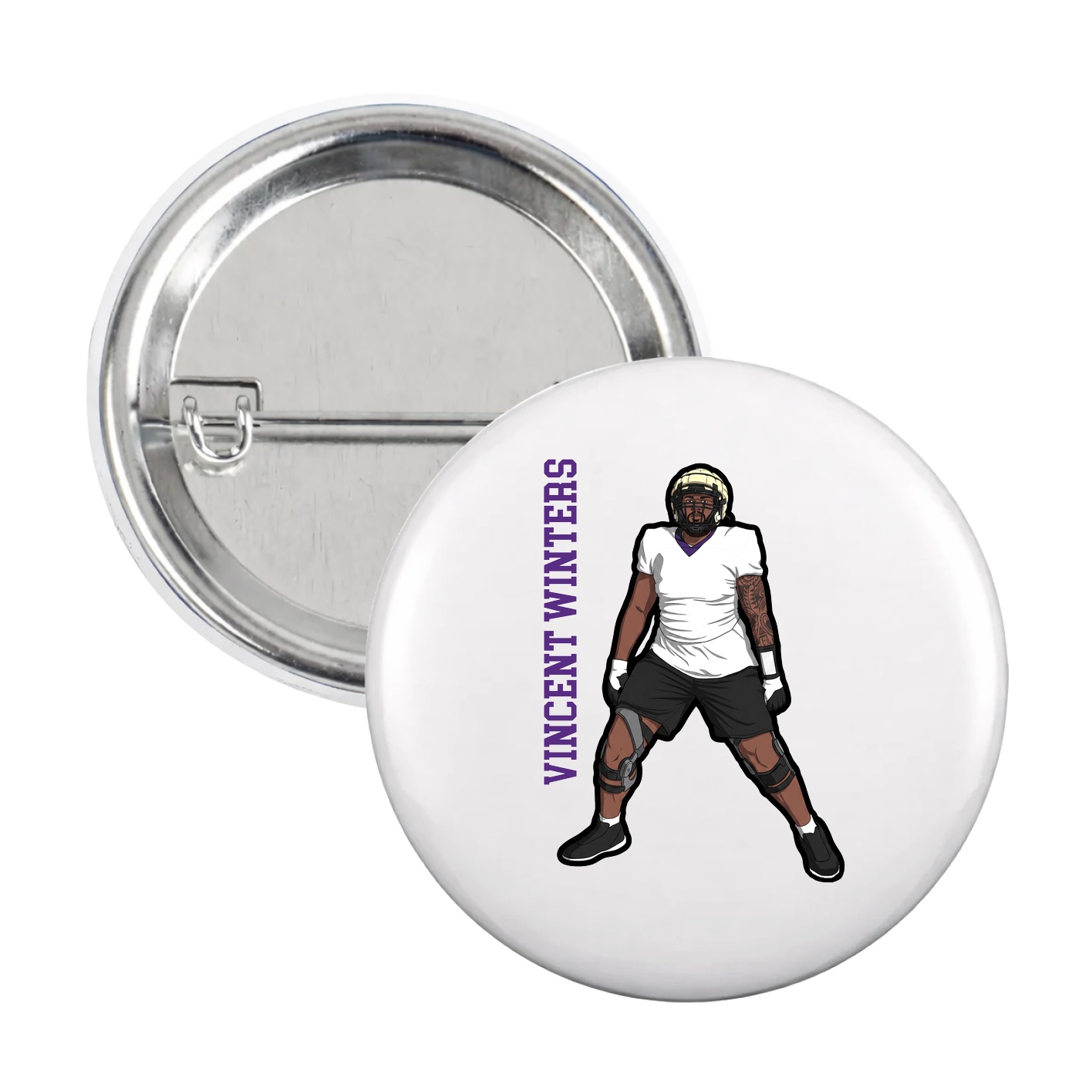 Game Day Button — Name Vertical in White