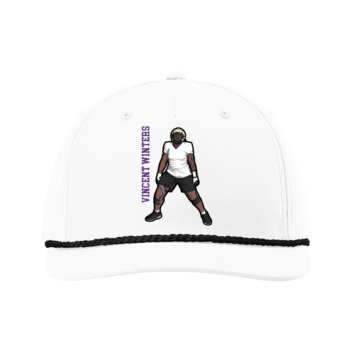Five-Panel Classic Rope Cap — Name Vertical in White