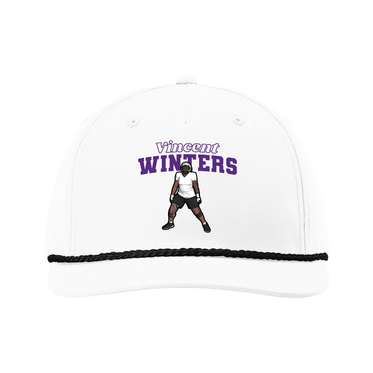 Five-Panel Classic Rope Cap — Name Arch in White