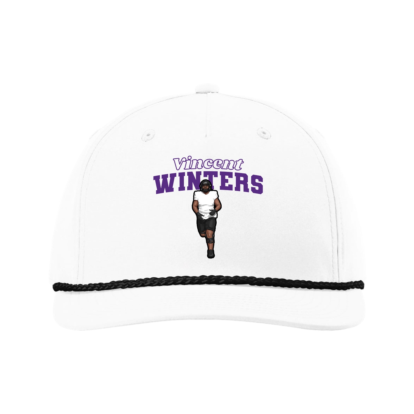 Five-Panel Classic Rope Cap — Name Arch in White