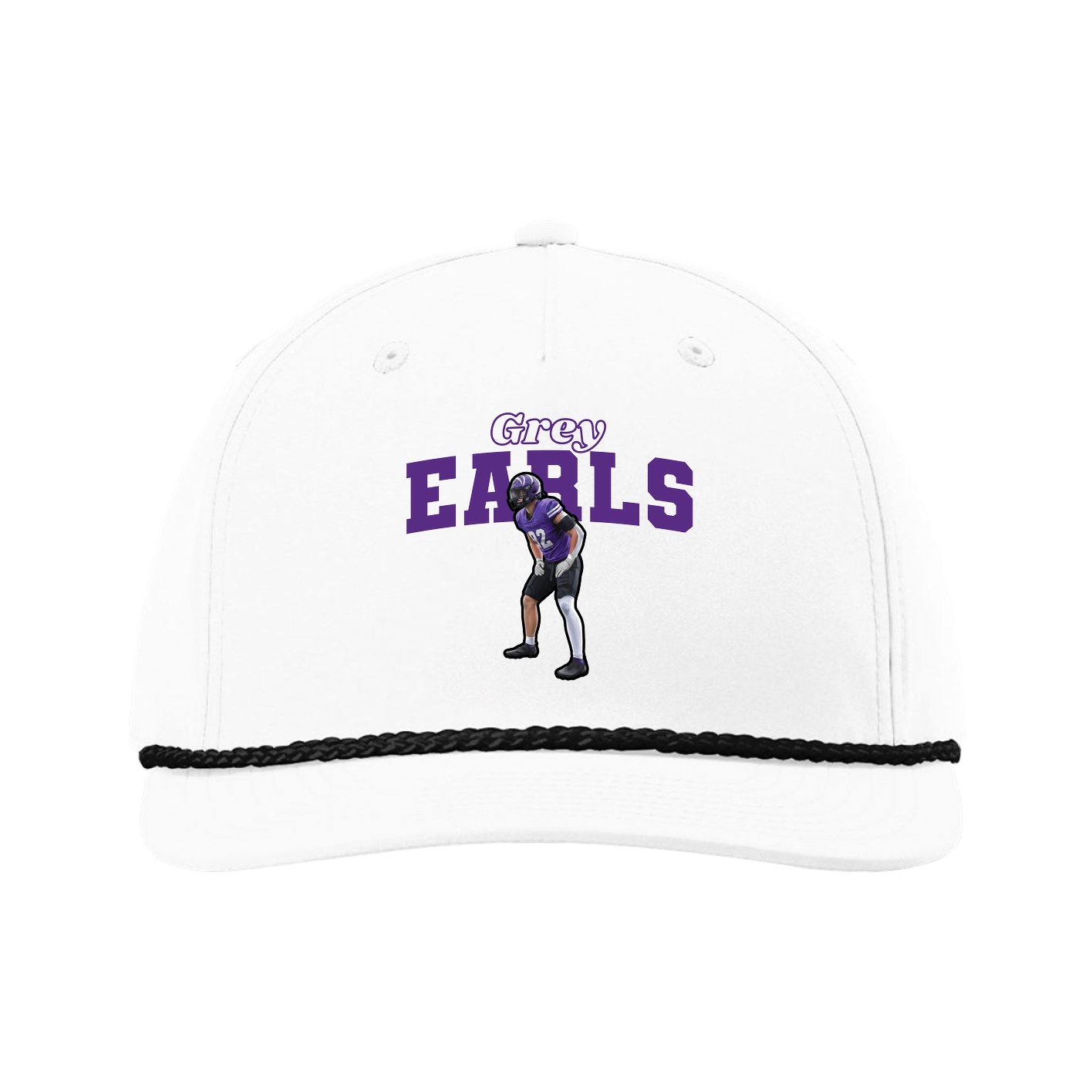 Five-Panel Classic Rope Cap — Name Arch in White