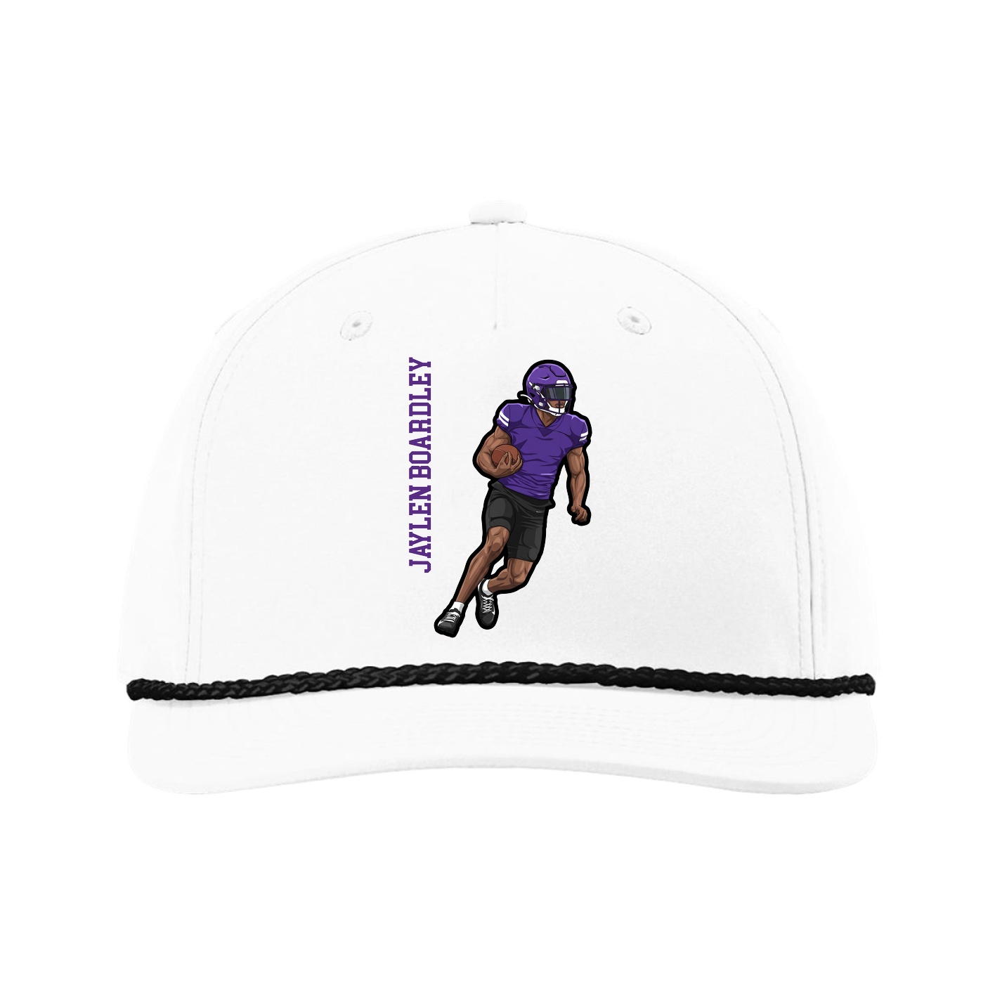 Five-Panel Classic Rope Cap — Name Vertical in White
