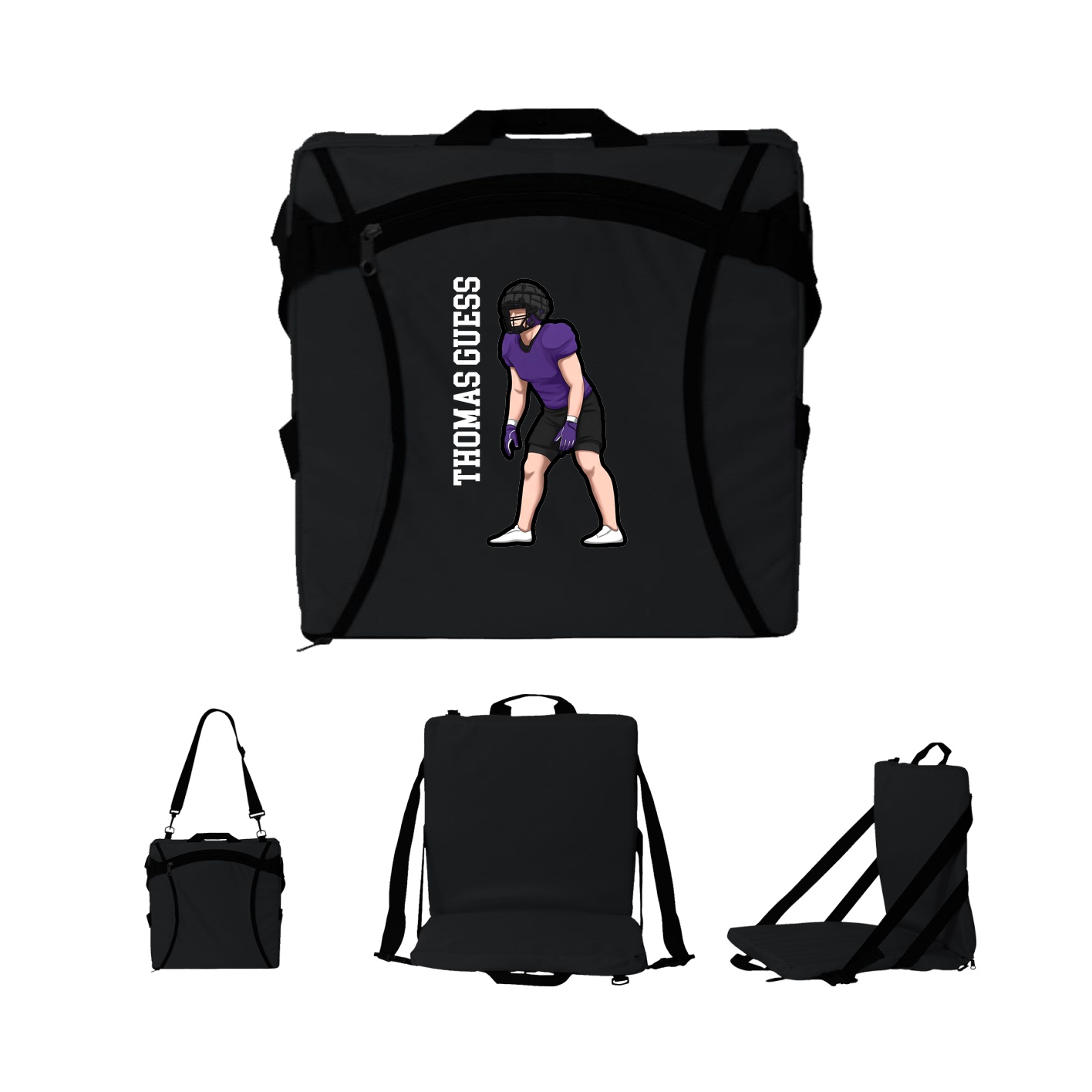 Folding Stadium Seat — Name Vertical in Black