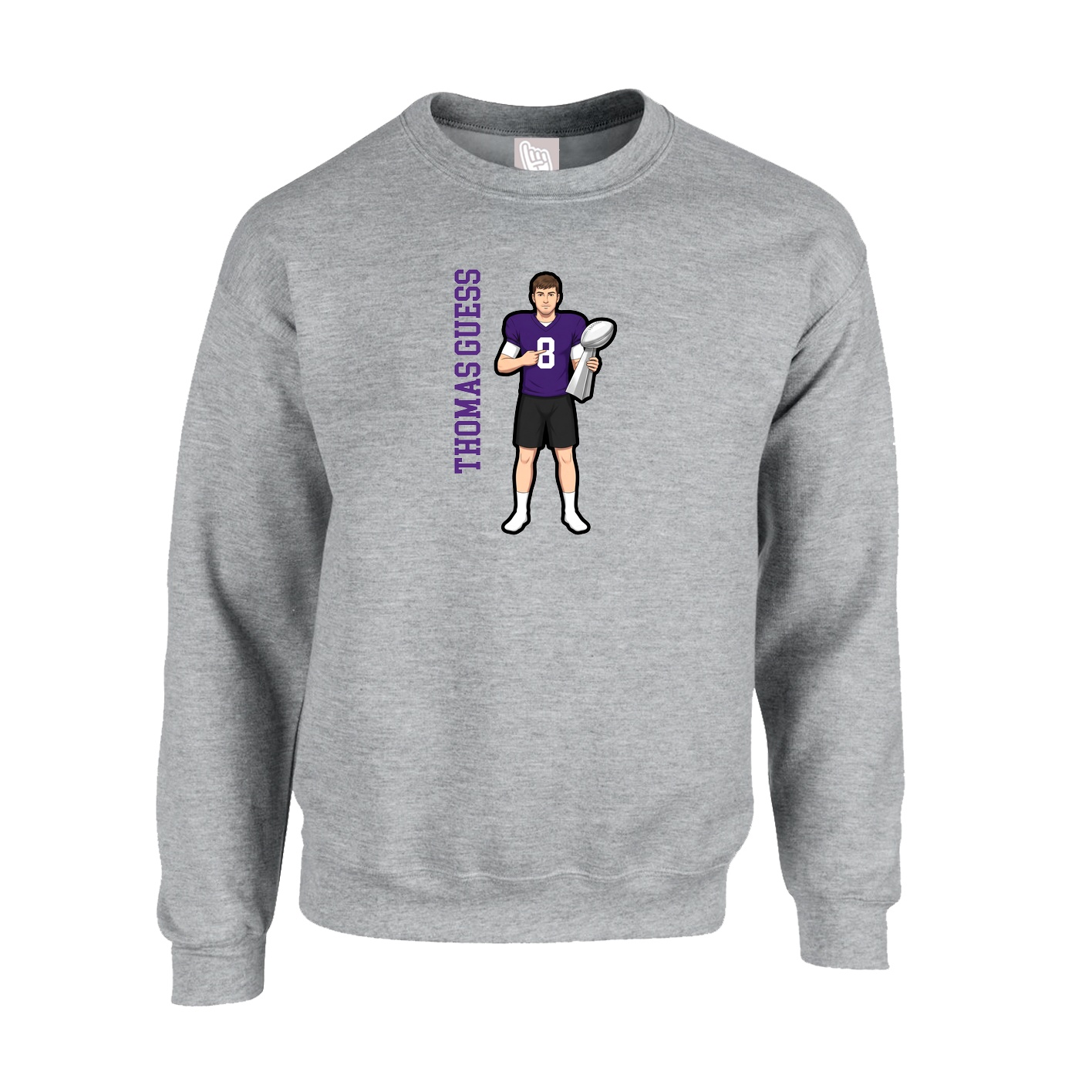 Fleece Crew — Name Vertical in Grey