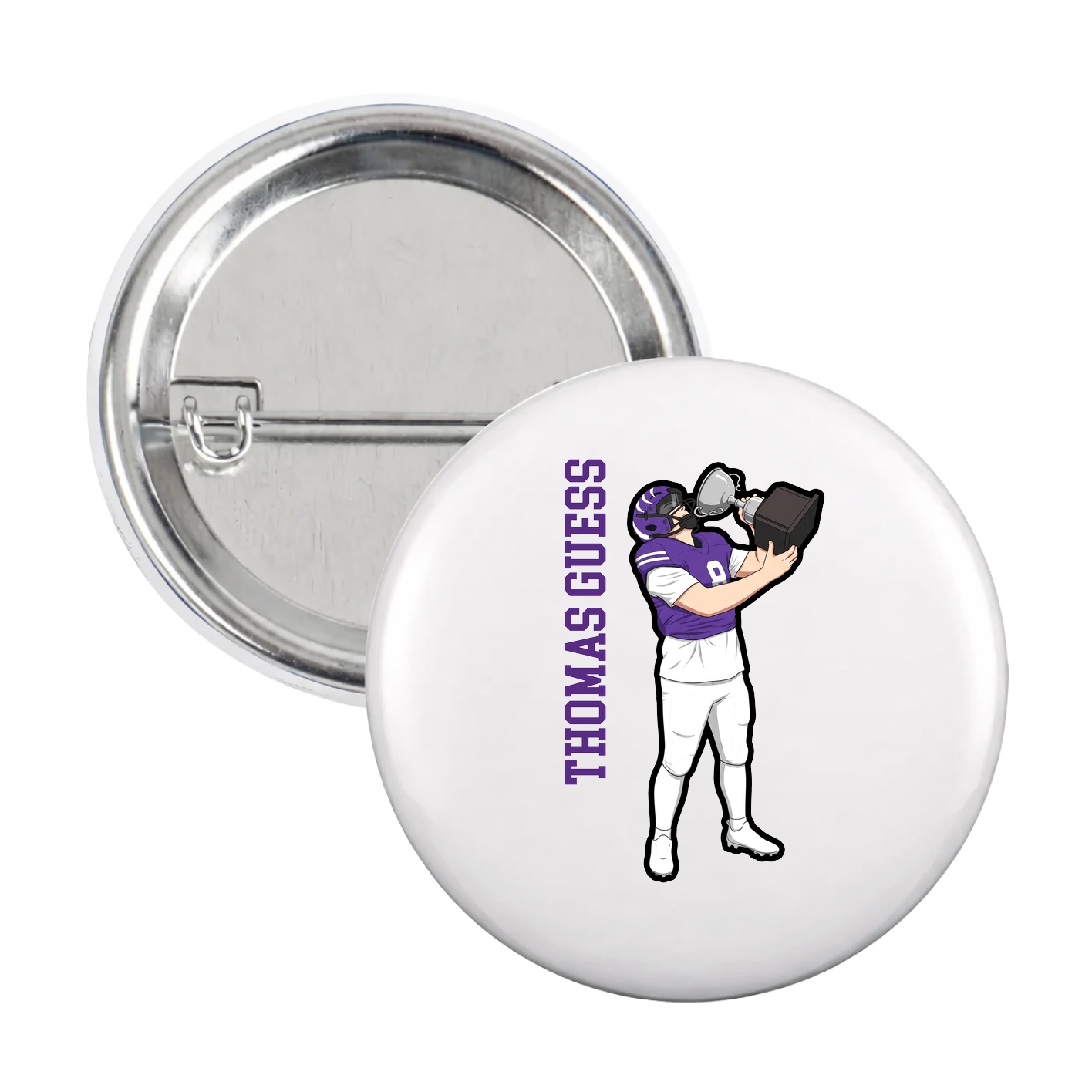 Game Day Button — Name Vertical in White