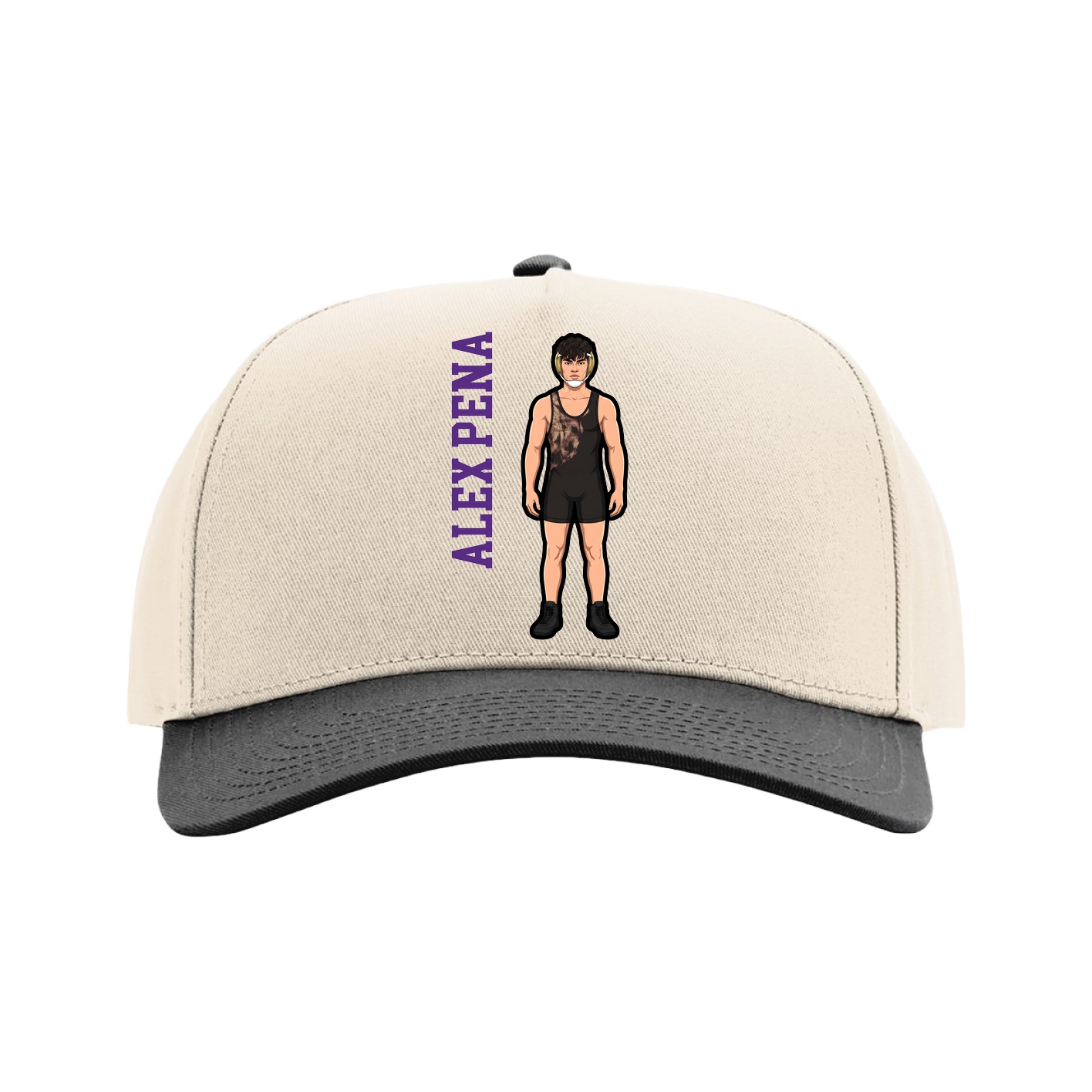 Full Fabric Five-Panel Champ Cap — Name Vertical in Cream/Black