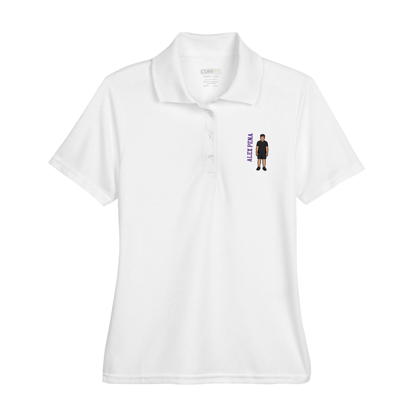 Womens Performance Polo — Name Vertical in White