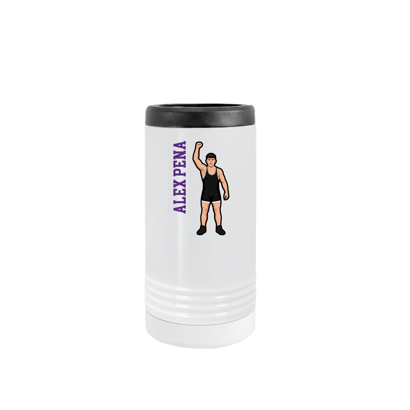 Slim Beverage Holder — Name Vertical in White