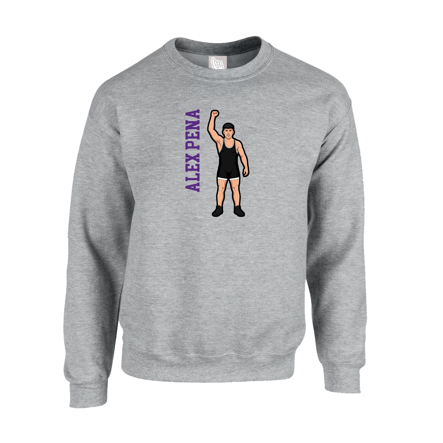 Fleece Crew — Name Vertical in Grey