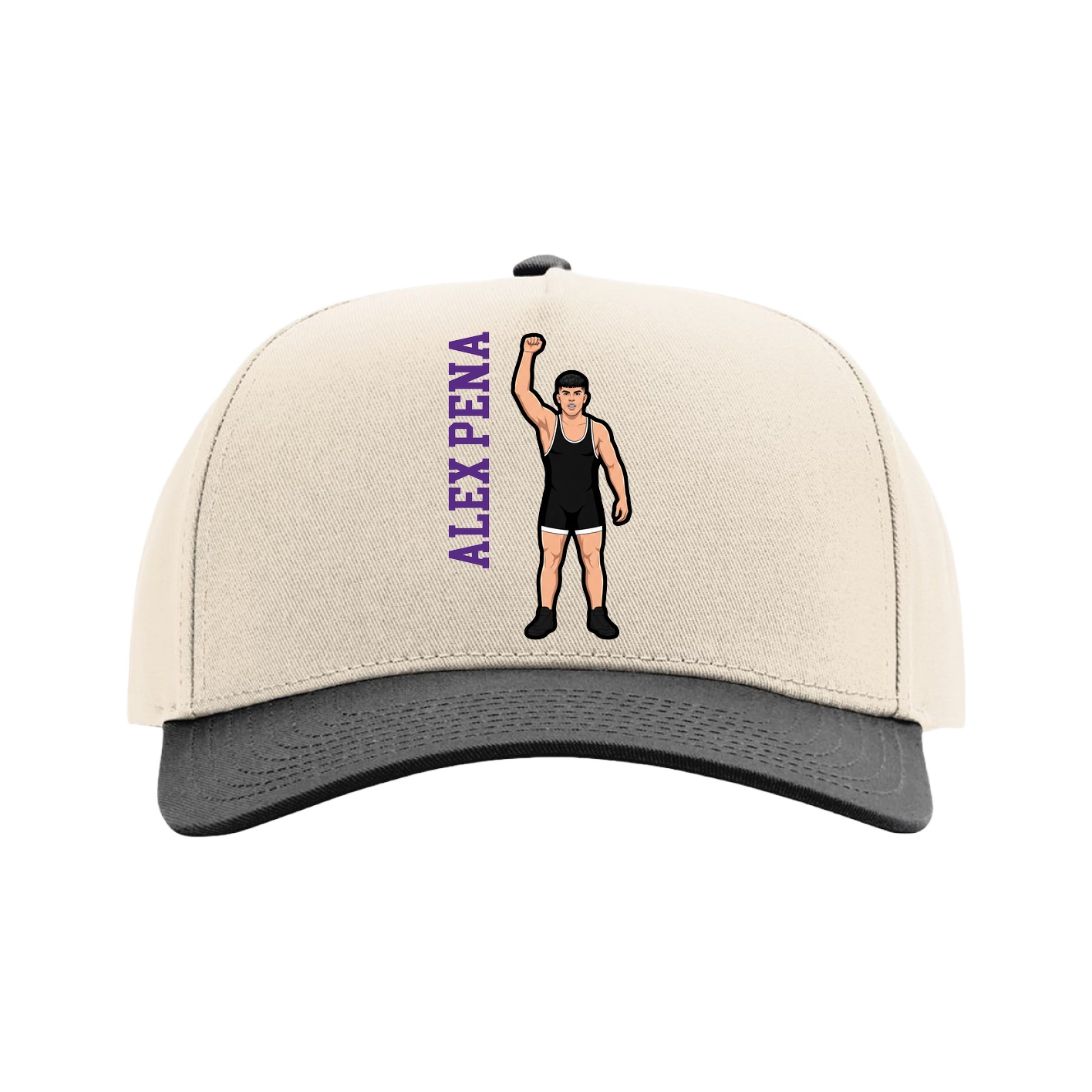 Full Fabric Five-Panel Champ Cap — Name Vertical in Cream/Black